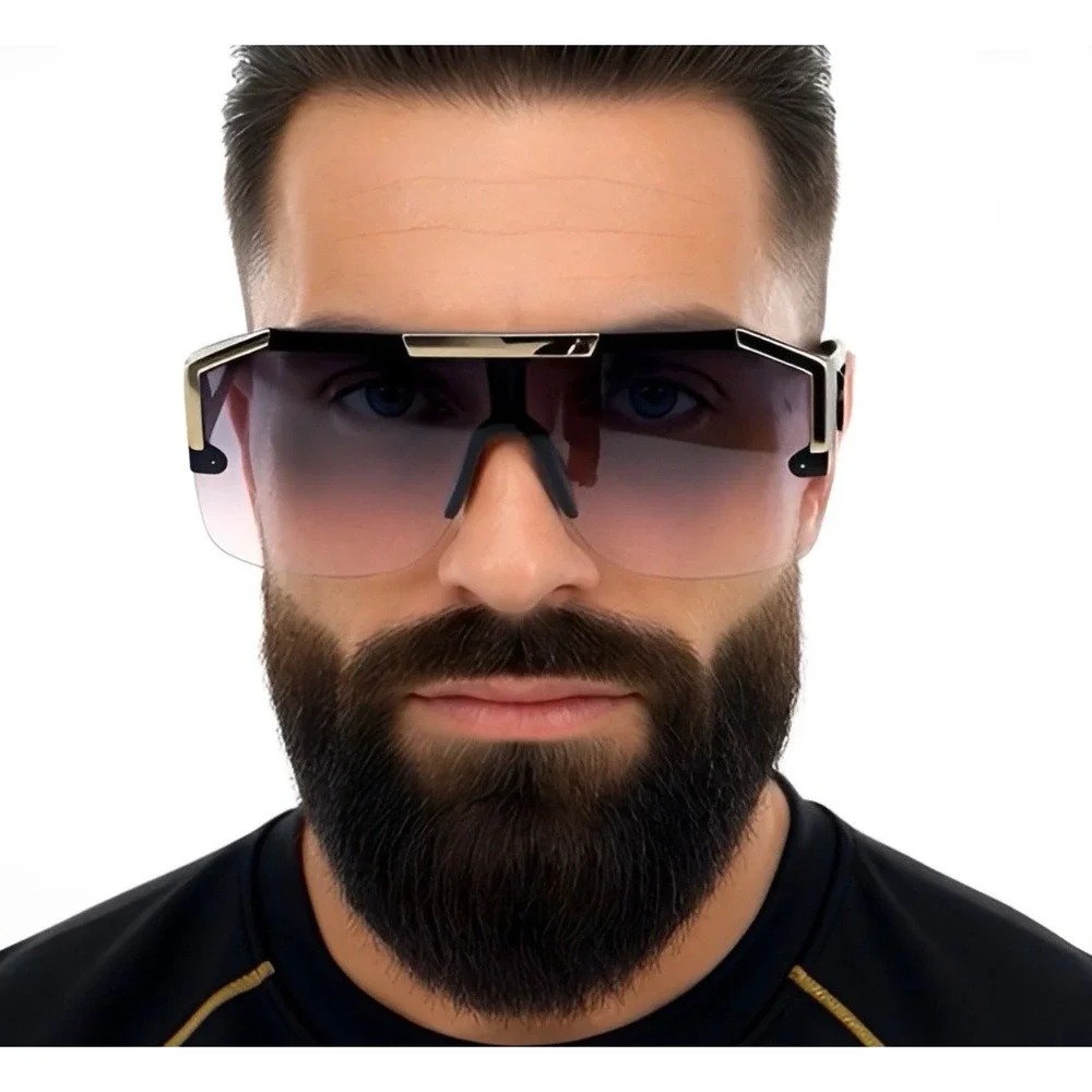 Sunglasses Fashion Designer Men Large Frame Rimless Hip Hop Rapper Stylish UV400